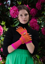 Load image into Gallery viewer, Fingerless Love Hope Gloves in Orange and Fuchsia Pink
