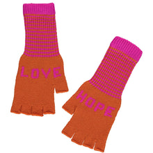 Load image into Gallery viewer, Fingerless Love Hope Gloves in Orange and Fuchsia Pink
