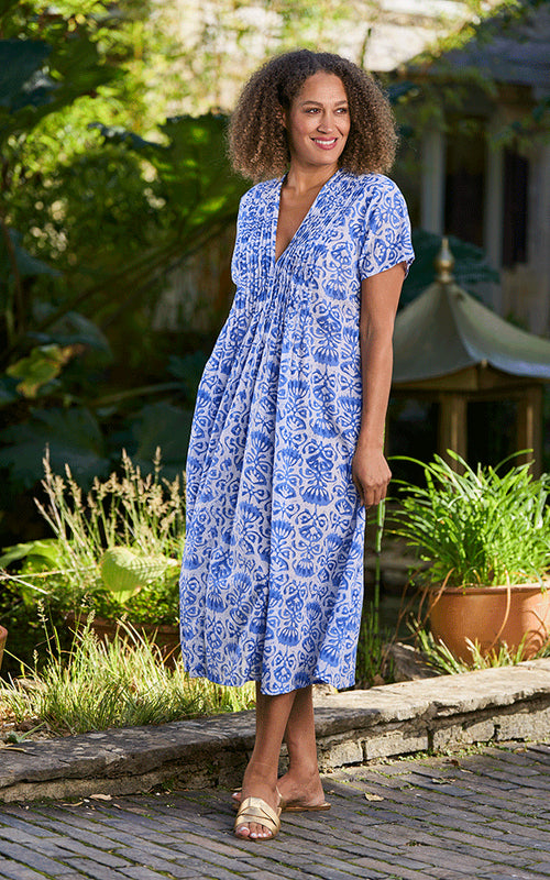 Portici Cotton Dress Printed Pattern Blue