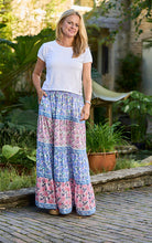Load image into Gallery viewer, Venezia Cotton Maxi Skirt Printed Pattern Blue/Pink

