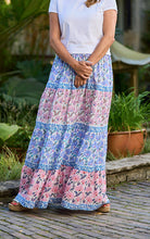 Load image into Gallery viewer, Venezia Cotton Maxi Skirt Printed Pattern Blue/Pink
