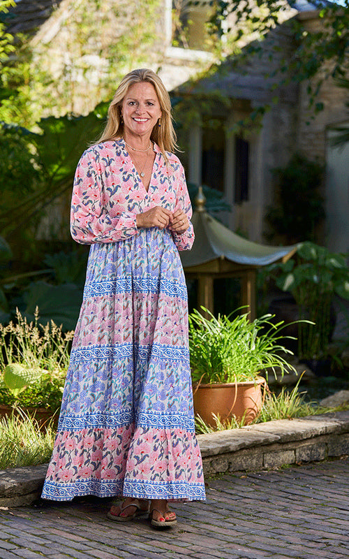 Sassari Cotton Dress Printed Pattern Blue/Pink