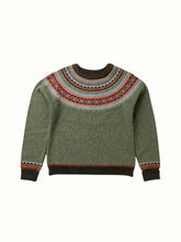 Load image into Gallery viewer, Alpine Fairisle Detailed Merino Wool Short Sweater - Forest Green
