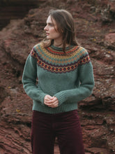 Load image into Gallery viewer, Stoneybrek Fairisle Yolk Merino Wool Womens Sweater - Forest Green
