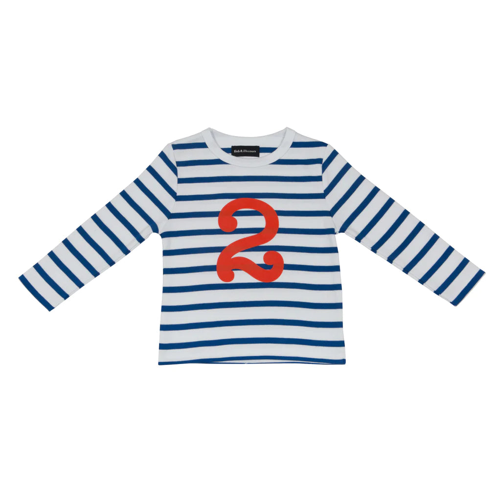 French Blue & White Breton Striped Numbered T-Shirt