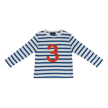 Load image into Gallery viewer, French Blue &amp; White Breton Striped Numbered T-Shirt
