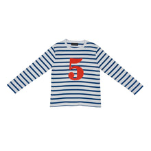 Load image into Gallery viewer, French Blue &amp; White Breton Striped Numbered T-Shirt
