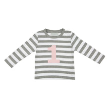 Load image into Gallery viewer, Grey Marl &amp; White Breton Striped Numbered T-Shirt
