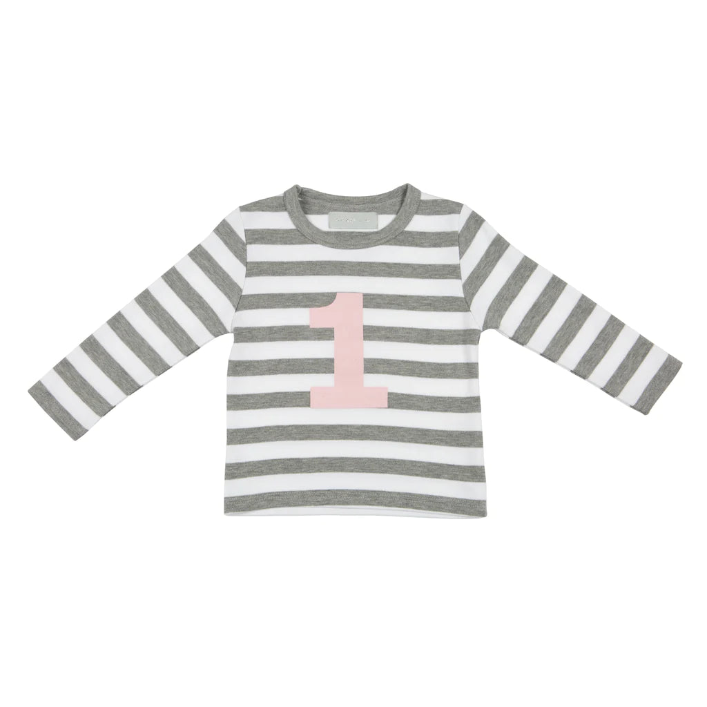 Grey Marl & White Breton Striped Numbered T-Shirt