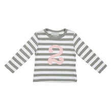 Load image into Gallery viewer, Grey Marl &amp; White Breton Striped Numbered T-Shirt
