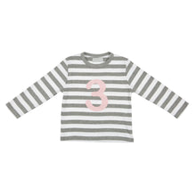 Load image into Gallery viewer, Grey Marl &amp; White Breton Striped Numbered T-Shirt
