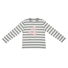 Load image into Gallery viewer, Grey Marl &amp; White Breton Striped Numbered T-Shirt
