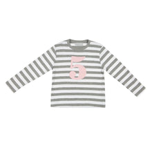 Load image into Gallery viewer, Grey Marl &amp; White Breton Striped Numbered T-Shirt
