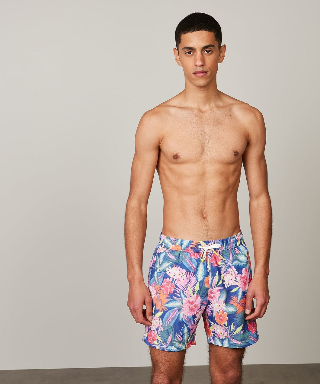 Blue Hibiscus Print Swim Shorts