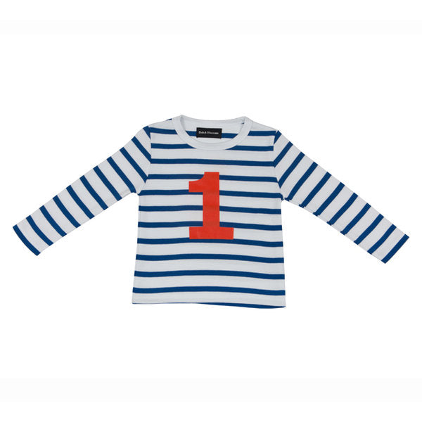 French Blue & White Breton Striped Numbered T-Shirt