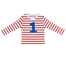 Load image into Gallery viewer, Red and White Breton Striped Numbered T-Shirt
