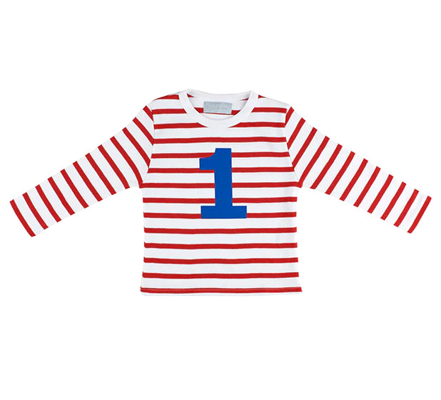 Red and White Breton Striped Numbered T-Shirt