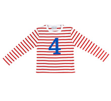 Load image into Gallery viewer, Red and White Breton Striped Numbered T-Shirt
