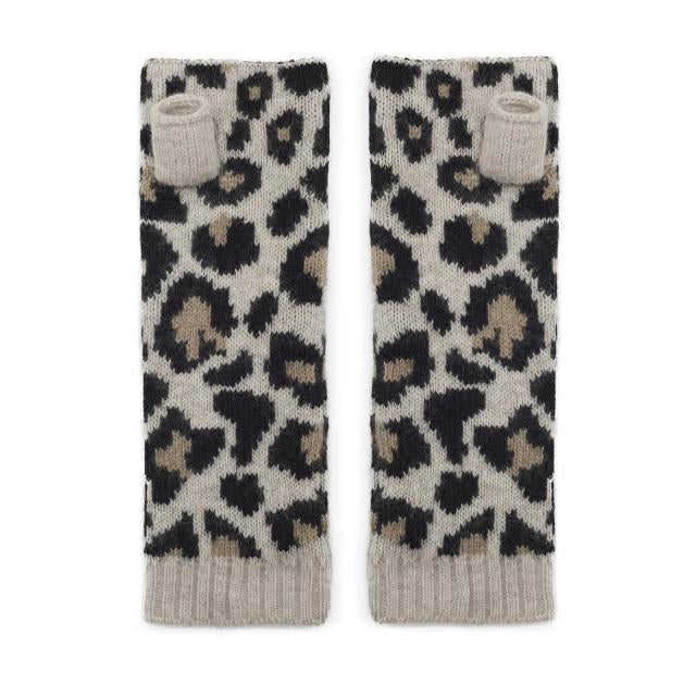 Cashmere Leopard Wrist Warmers - Cream/Black