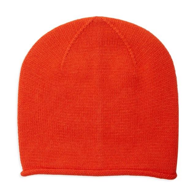 Cashmere Plain Knit Beanie - Neon Orange